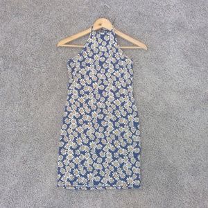 Blue/White Daisy Print Halter top mini dress